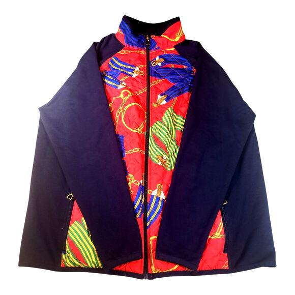 Vintage L-RL Lauren Active Women's Full Zip Quilted Jacket Equestrian Print 1X - Picture 2 of 8